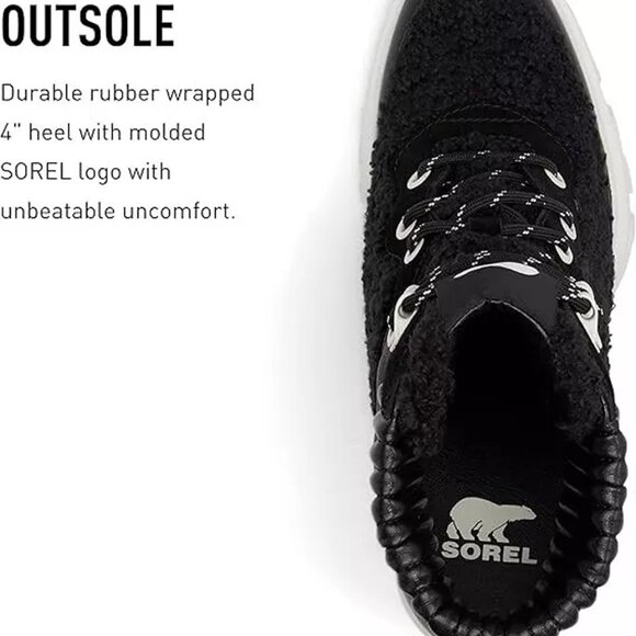 New! Sorel Women's Brex Heel Cozy Lace Boots Black/Sea Salt  DD407 - Picture 3 of 9